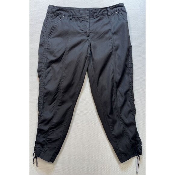 White House Black Market Women's Crop Leg Pants Size 10 Black Ruched Pockets Zip - Picture 1 of 13